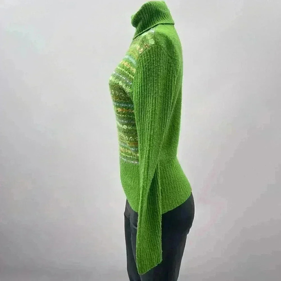 Vintage Knit Sweater Size L Green Y2K Fair Isle Turtleneck Energie Chunky - Picture 3 of 9